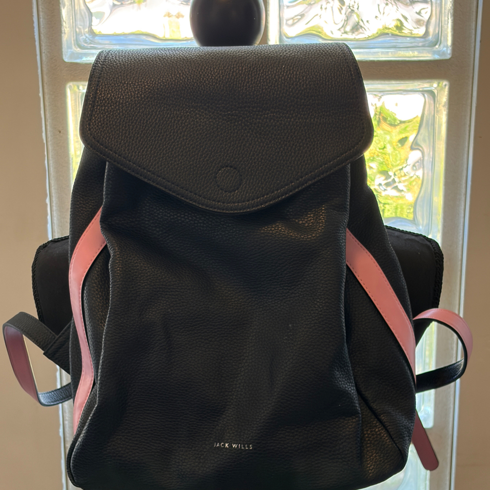 Jack Wills Blue Faux Pebble Leather Backpack with Pink accents